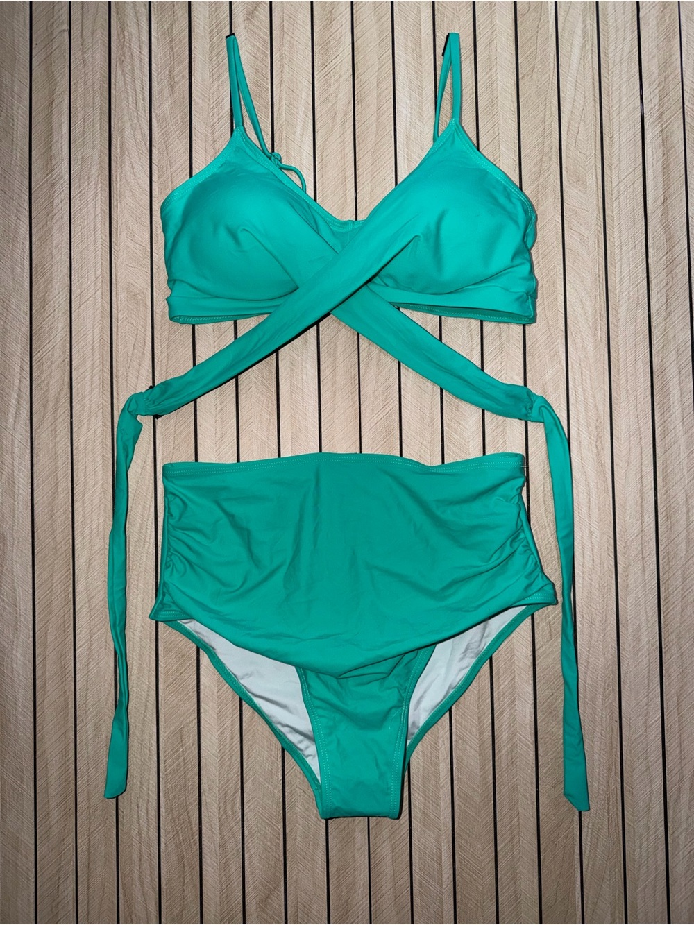 Adjustable Wrap High-Waist Bikini Set - Teal Green